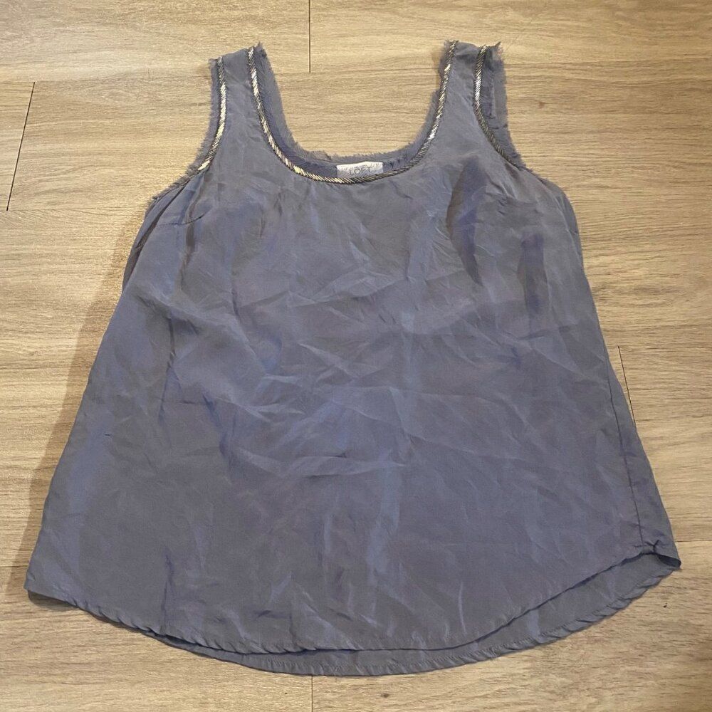 Ann Taylor Loft womens purple grey embellished neckline silk tank top size small
